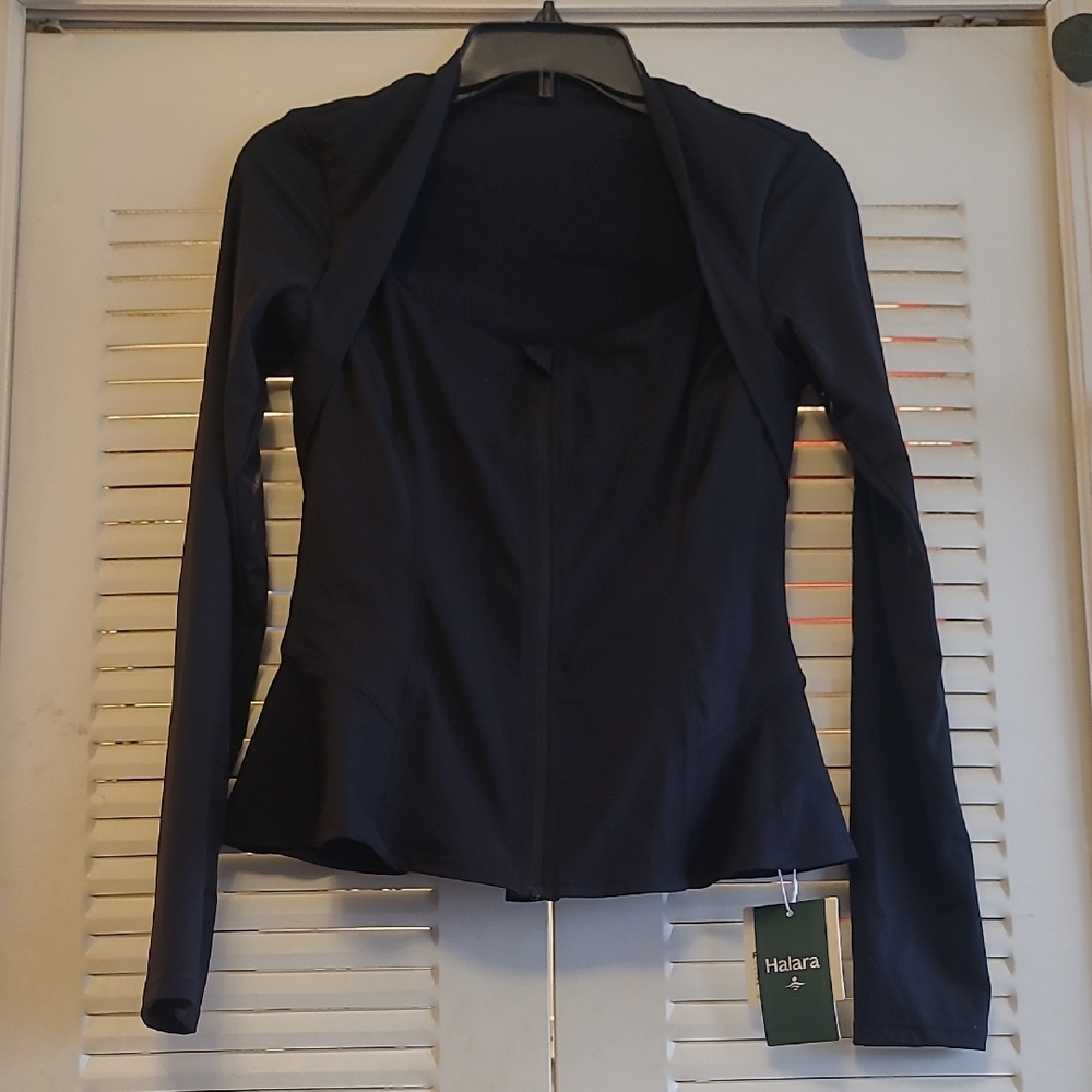 HALARA Black Women's Sporty Stretch Peplum Blazer. - Picture 5 of 7